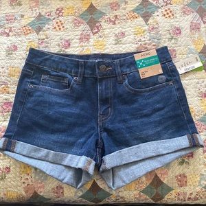 Aeropostale low rise midi dark denim shorts